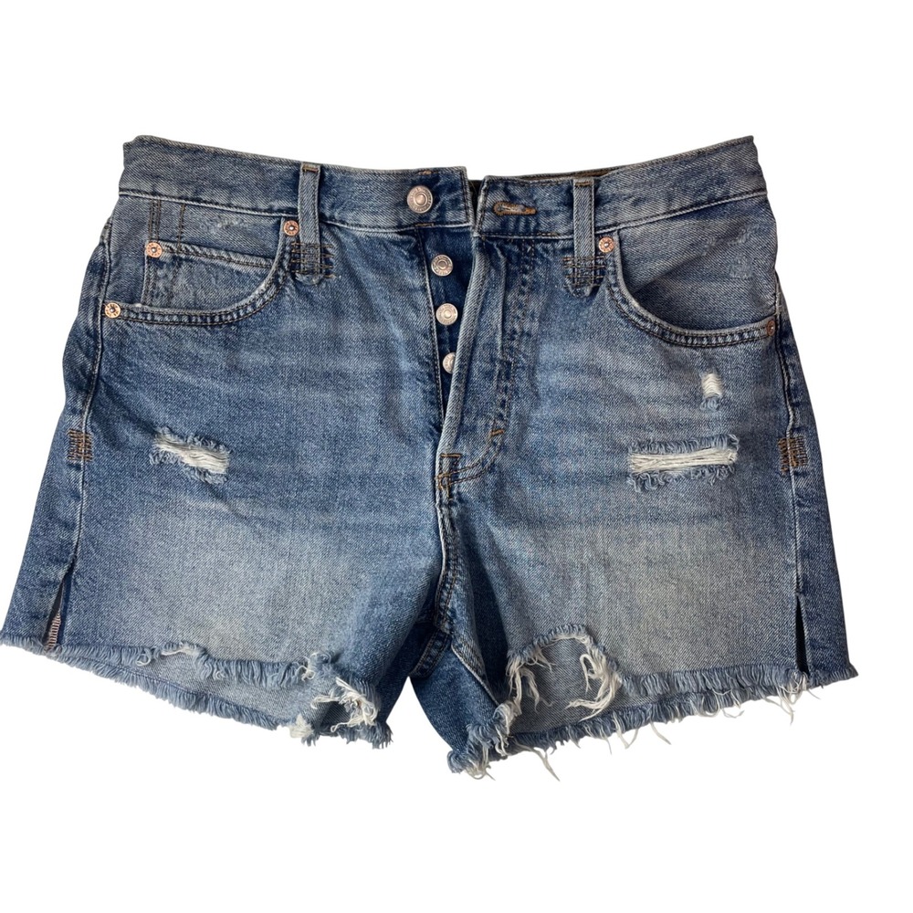 Free People We The Free Distressed Denim Shorts Light Wash Button Fly Size 28